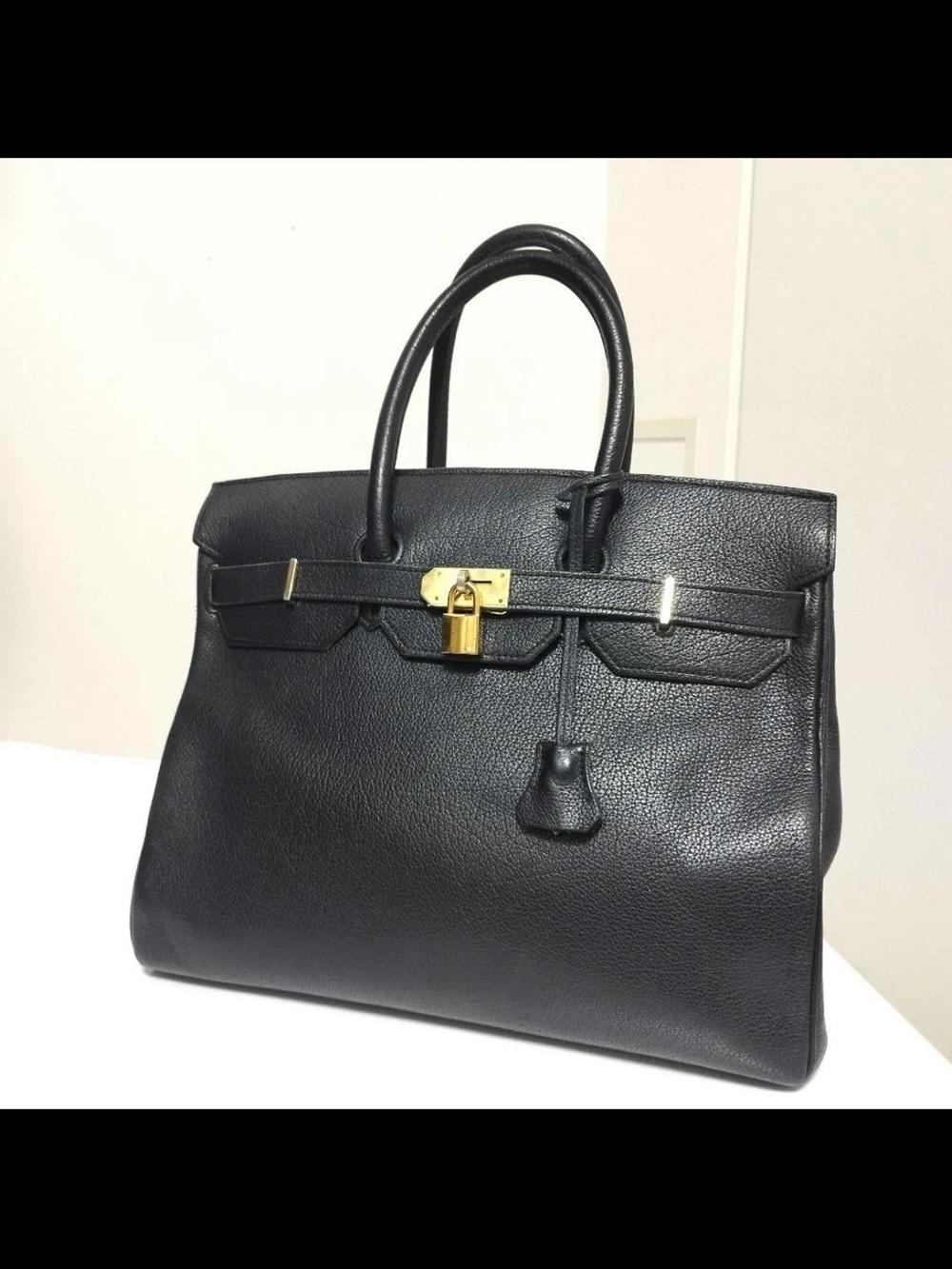 Cellerini Firenze Black Leather Satchel with Gold-Tone Lock